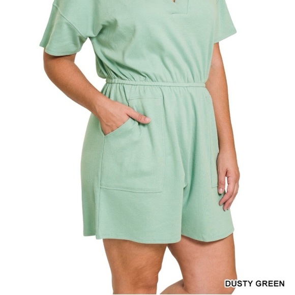 New! Plus Size Dusty Green V-Neck Romper Size 1X 2X 3X - Picture 4 of 5